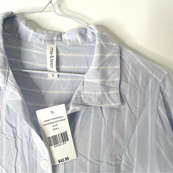 Mia & Tess Blue White Stripe Button Blouse NWT - Picture 3 of 7
